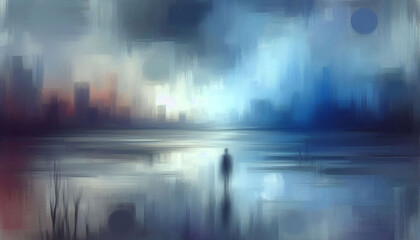 Obraz premium Abstract image that captures the feeling of loneliness, incorporating cool color tones. Generative AI.