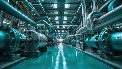 Fototapeta premium Industrial Machinery and Piping in a Modern Factory
