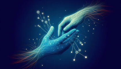 Individual sets of hands one belonging to a South Asian man, and the other to a Caucasian woman. Generative AI.