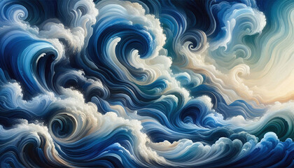 Obraz premium Visuals of ocean waves with fluid and swirling shapes. Generative AI.