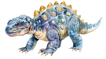 Obraz premium Cute and Playful Ankylosaurus Dinosaur Character Painting a Colorful Watercolor Picture on a White of a Prehistoric Creature in a Creative and Style