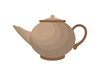 London brown teapot. Traditional British tea ceremony. United Kingdom culture and traditions. Ceramics dishware and kitchen utensil. Flat vector illustration isolated on white background