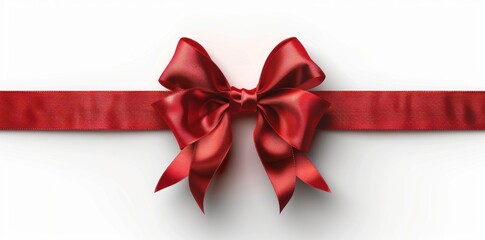 Red Satin Ribbon Bow on White Background