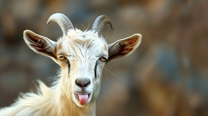 Fototapeta premium A Playful Goat Sticking Out its Tongue