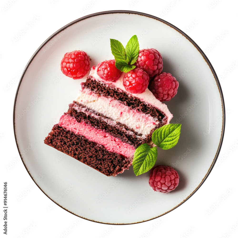 Wall mural delicious slice of raspberry cake isolated on a transparent background