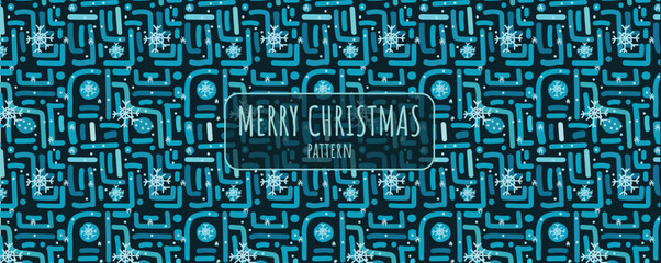 Winter New Year abstract pattern. Seamless Abstraction from mosaic and snowflakes. Vector blue background for winter and New Year design