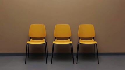 Obraz premium Minimalist Yellow Chairs Against a Brown Wall