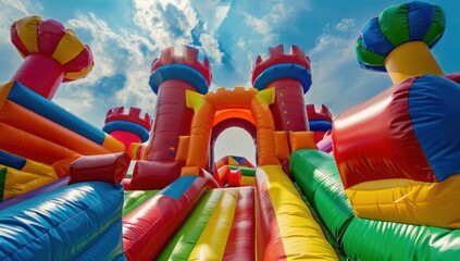 Colorful Inflatable Castle with Blue Sky