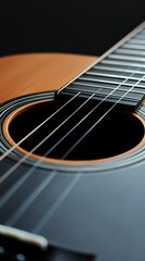 Obraz premium Close-up of Acoustic Guitar with Strings and Sound Hole