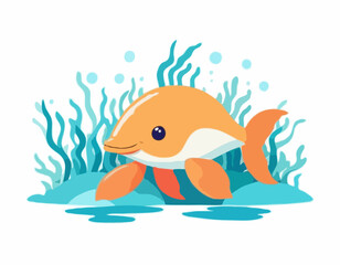 Cute marine animal on white isolated background