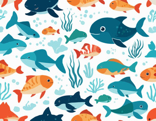 Cute marine animal on white isolated background