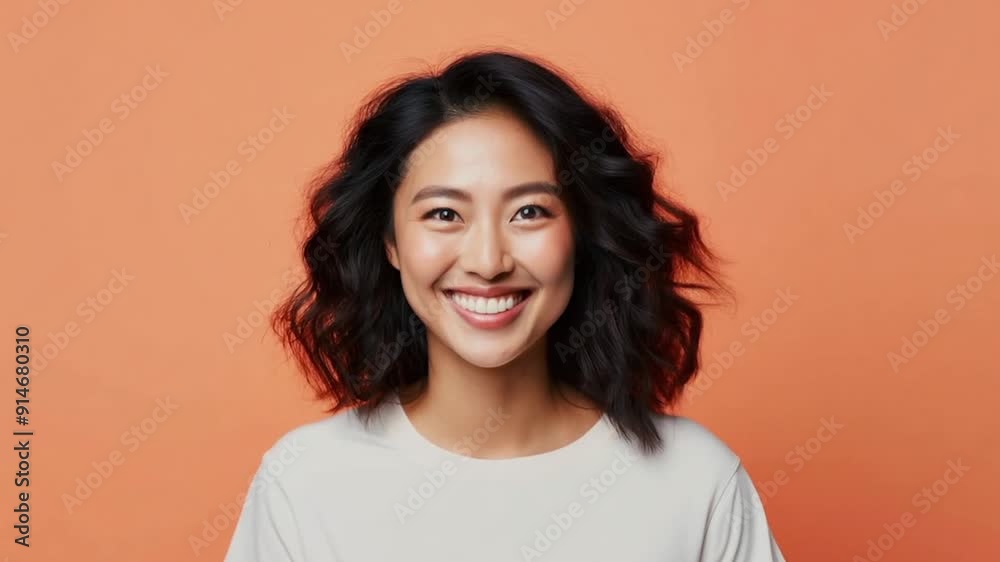 Poster Woman smiling happy face color background