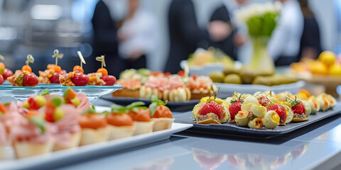 Appetizers with Strawberries, Cherry Tomatoes, and Cream Cheese on a Buffet Table.