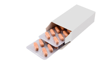 cardboard box and tablets in blister pack mockup