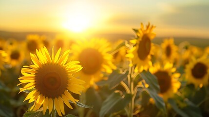 Obraz premium Sunflowers Basking in the Golden Hour