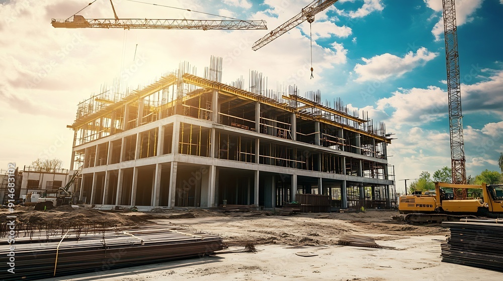 Poster A new factory building is erected on a construction site : Generative AI