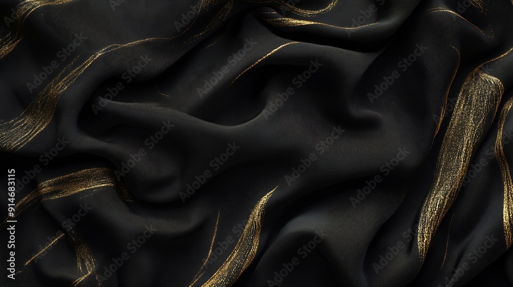Leinwandbilder a slightly wrinkled fabric background in dark color with golden lines : generative ai