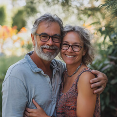 Happy Family Portrait in Nature Park or Backyard