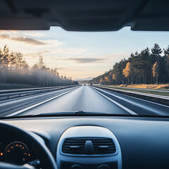 Obraz premium First-Person Perspective of Driving on a Highway