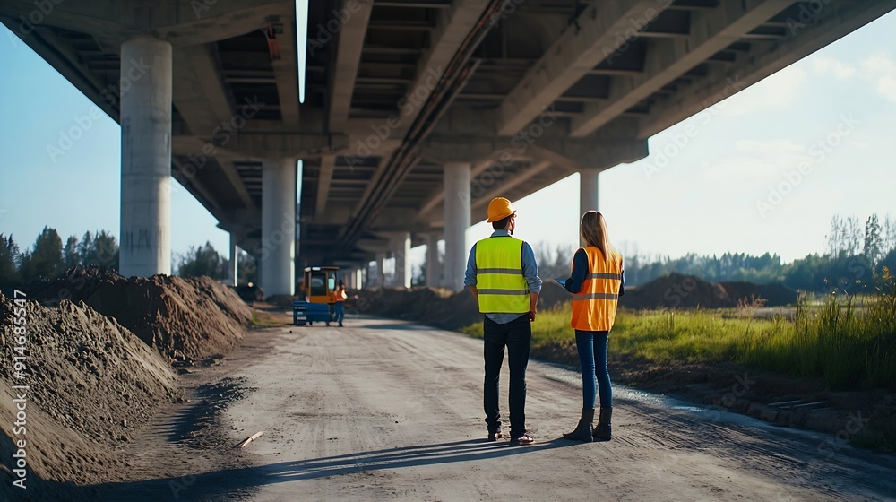 Poster the chief civil engineer is introducing inspection of a road or expressway construction project unde