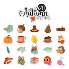 Autumn stickers icons set Vector