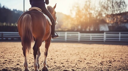 Instructor adjusts young riders position in equestrian training in riding arena : Generative AI