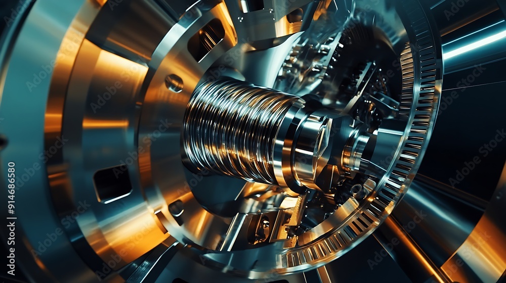 Poster metal machine tools industry cnc turning milling factory processes steel turbine part process : gene