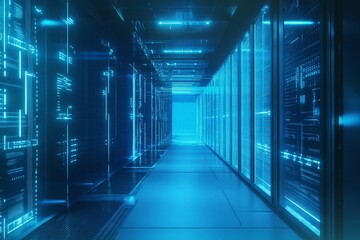 Fototapeta premium Blue Glowing Server Hallway