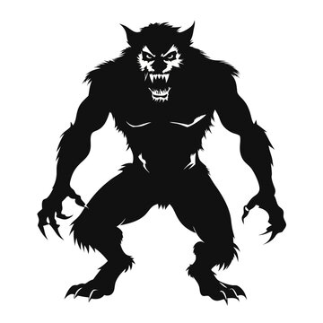 recommend clip art: Werewolf Silhouette: A menacing silhouette of a werewolf with sharp claws and a snarling expression, perfect for horror, fantasy, and Halloween-themed projects.  