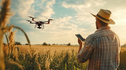 Farmer controls drone Smart farming and precision agriculture : Generative AI
