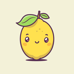 Lemon, cute kawaii cartoon character mascot vector illustration