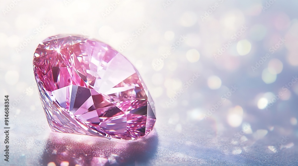 Aufkleber pink round cut diamond in the process of evaluation on light background : generative ai