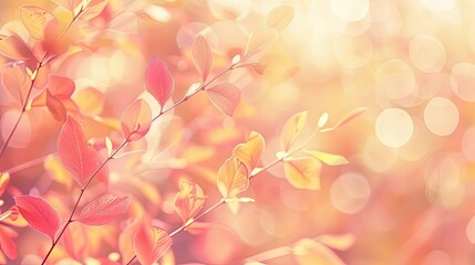 Fototapeta premium Golden autumn leaves gently sway under the warm sunlight, creating a dreamy atmosphere in a serene setting