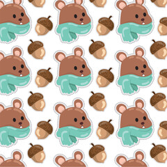 Acorn and bears sticker icon Pattern background Vector