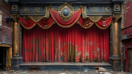 A red curtain hangs in front of a stage
