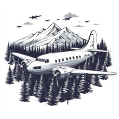 Fototapeta premium Vintage Airplane Flying Over Mountainous Landscape