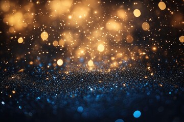 Abstract blue and gold glitter. This photo is great for projects related to celebration, party, or luxury.