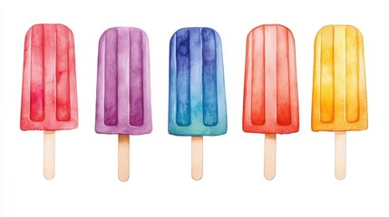 Cute and Cheerful Watercolor of a Summer Popsicle Treat Isolated on a White Background  Vibrant and Playful Frozen Dessert Icon Representing Summertime Joy and Refreshment