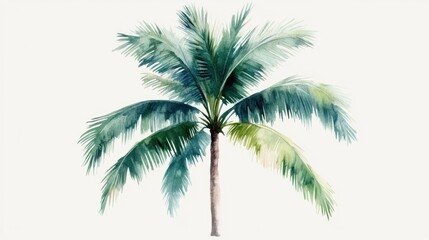 Cheerful and vibrant watercolor of a cute summer palm tree icon on an isolated white background  This tropical and refreshing design element can be used for travel vacation or resort themed projects