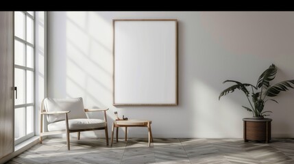Empty Frame Template on Modern Scandinavian Wall