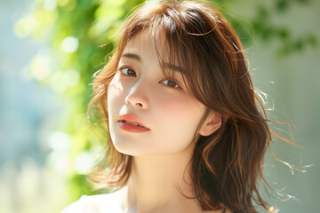 Naklejka premium 森林浴をする女性 リフレッシュ