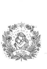 Fototapeta premium line drawing of mother hugging a daughter