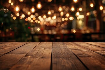 Wooden table with blurred background. This image is ideal for showcasing products or creating a cozy and inviting atmosphere.