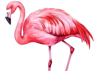 Cute and Cheerful Smiling Watercolor Flamingo Serving as a Vibrant and Colorful Summer Icon or Design Element