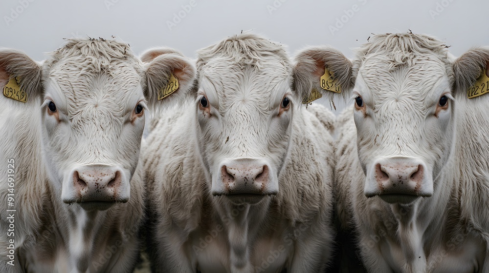 Wall mural collection of three white cows (portrait, standing)