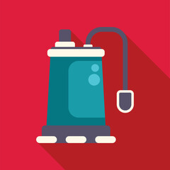 Modern water pump increasing pressure in a pipe system, flat vector illustration with long shadow