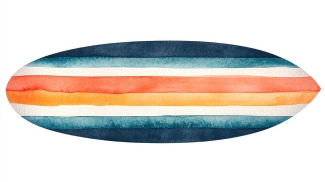 Cheerful Watercolor of a Surfboard Icon with Wave Motif Isolated on White Background  Summer Vacation and Coastal Recreational Activity Concept