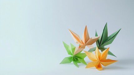 Folding origami paper plants isolate white : Generative AI