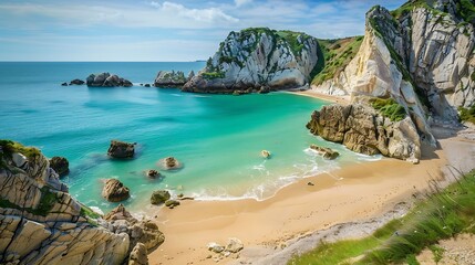 Obraz premium Secluded Cove with Turquoise Waters and White Cliffs