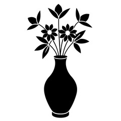 6 Flower Vase Styles Vector Illustration - Line Art, Outline, Silhouette, Black Silhouette on White Background